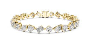 Yellow gold 10.29 ct multi-shape diamond tennis bracelet, front view