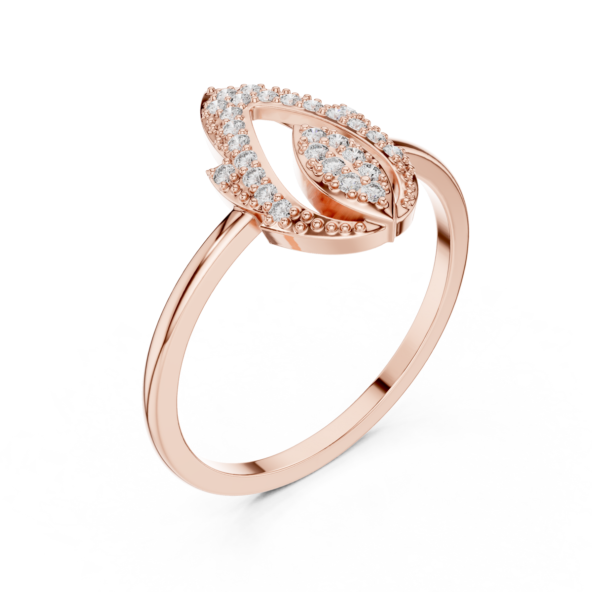 Rose gold open marquise lab grown diamond ring, side view