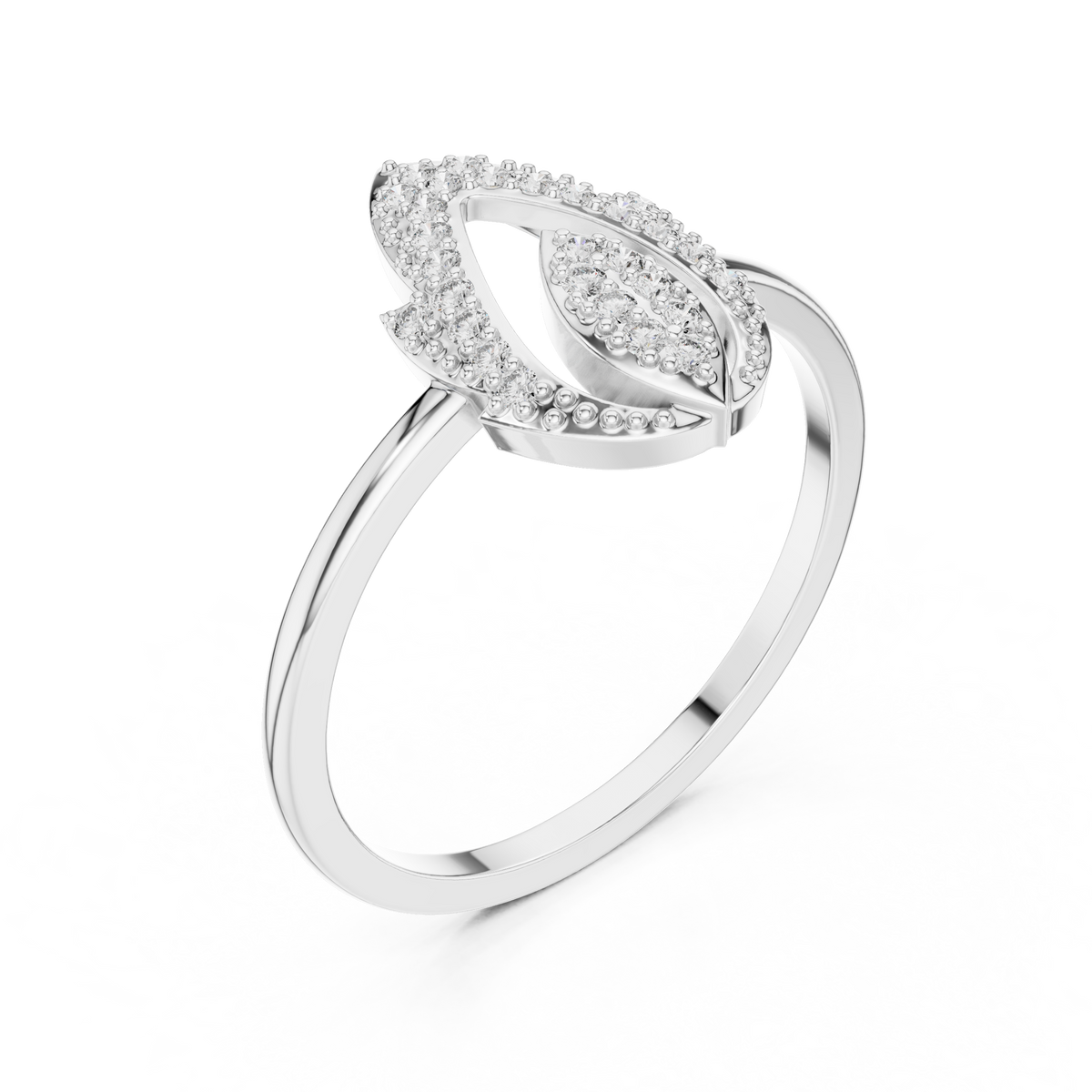 White gold open marquise lab grown diamond ring, side view