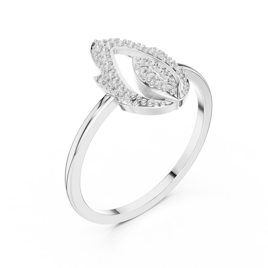 White gold open marquise lab grown diamond ring, side view