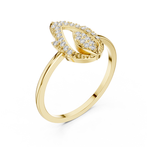 Yellow gold open marquise lab grown diamond ring, side view