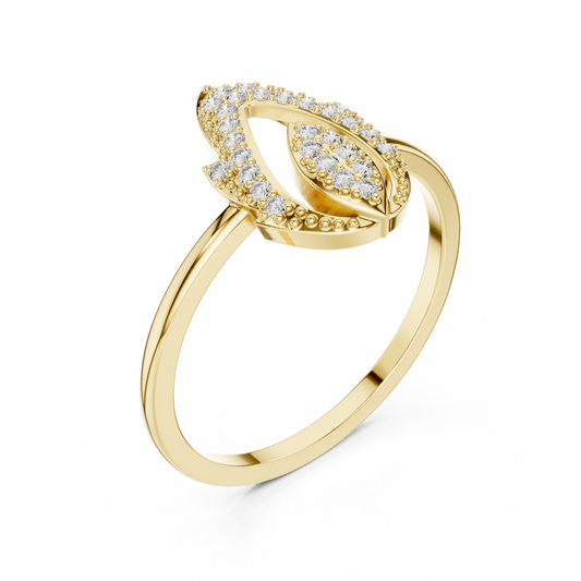 Yellow gold open marquise lab grown diamond ring, side view