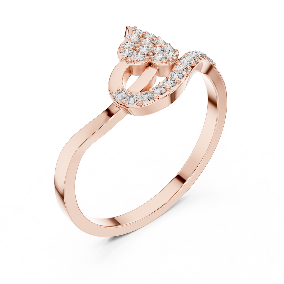 Rose gold leaf swirl lab grown diamond ring, side view