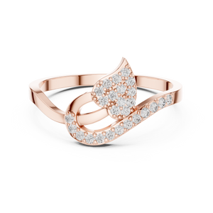 Rose gold leaf swirl lab grown diamond ring, angled view