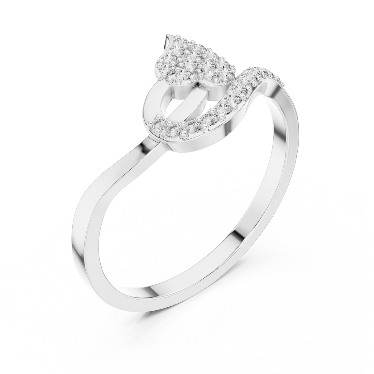 White gold leaf swirl lab grown diamond ring, side view