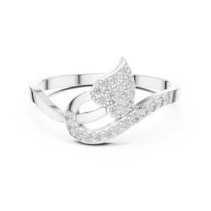 White gold leaf swirl lab grown diamond ring, angled view