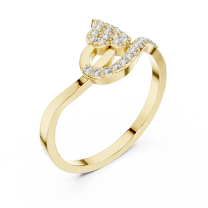 Yellow gold leaf swirl lab grown diamond ring, side view