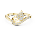 Yellow gold leaf swirl lab grown diamond ring, angled view