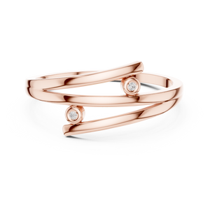 Rose gold two stone open wrap lab grown diamond ring, angled view