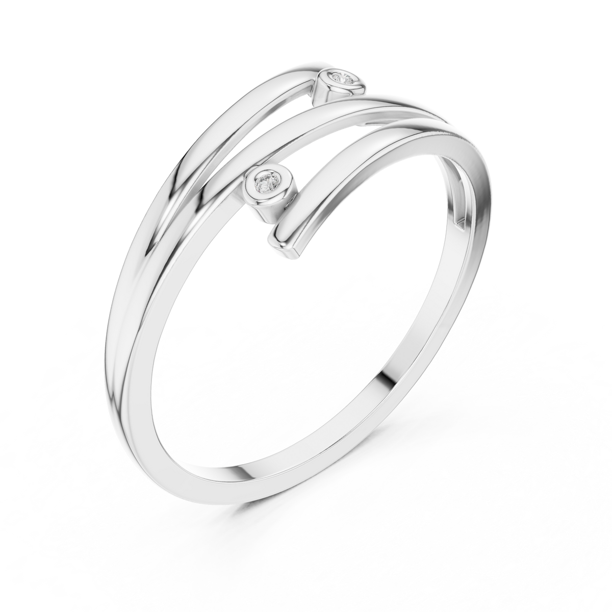 White gold two stone open wrap lab grown diamond ring, side view