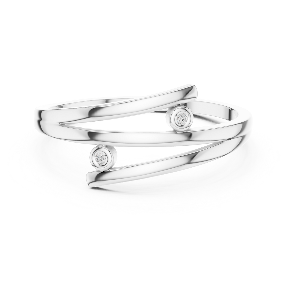 White gold two stone open wrap lab grown diamond ring, angled view