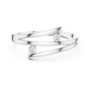White gold two stone open wrap lab grown diamond ring, angled view