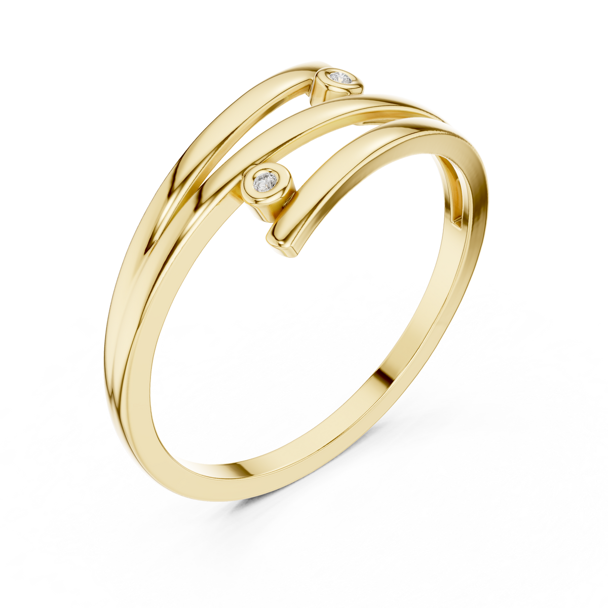 Yellow gold two stone open wrap lab grown diamond ring, side view