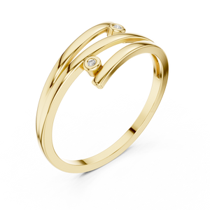 Yellow gold two stone open wrap lab grown diamond ring, side view