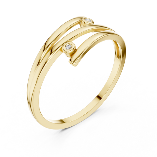 Yellow gold two stone open wrap lab grown diamond ring, side view