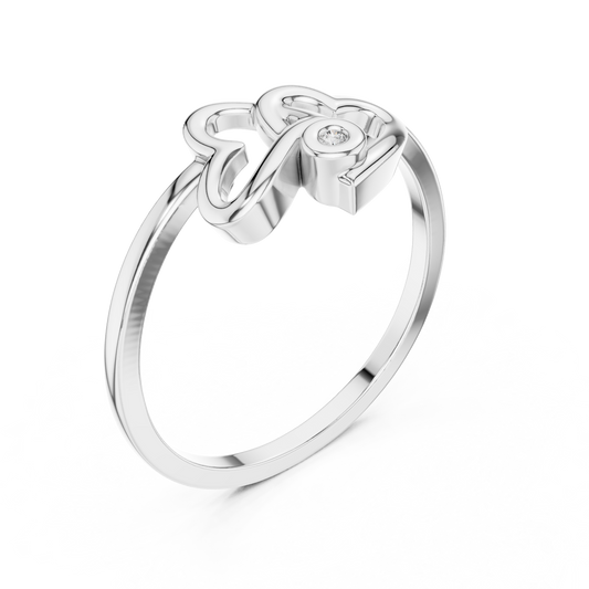 White gold interlocking hearts lab grown diamond ring, side view