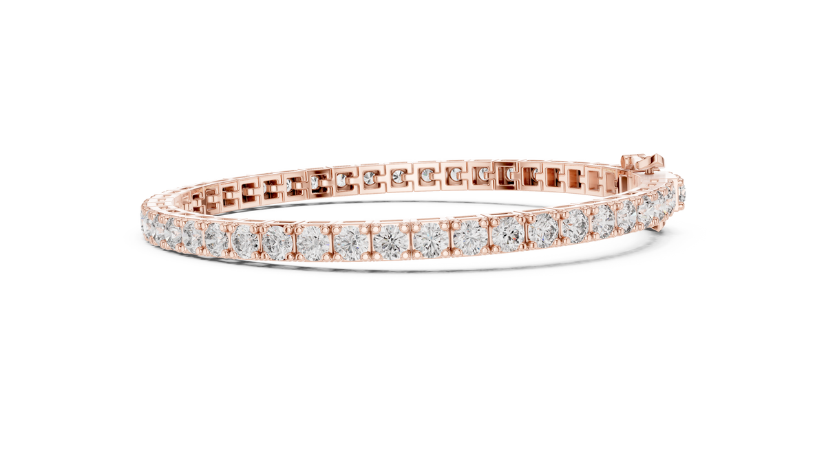 Rose gold round diamond tennis bracelet, side view