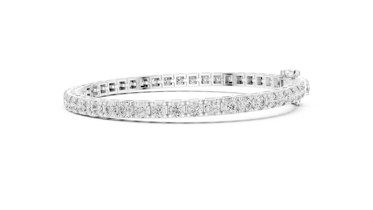 White gold round diamond tennis bracelet, side view