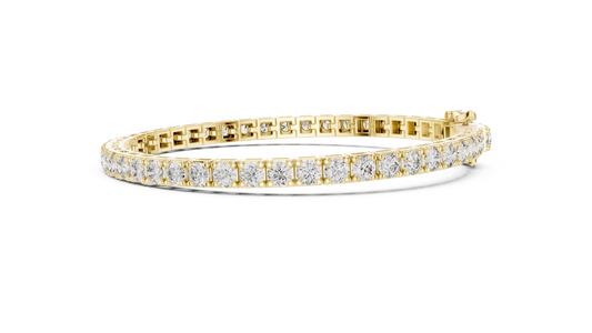 Yellow gold round diamond tennis bracelet, side view