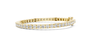 Yellow gold round diamond tennis bracelet, side view
