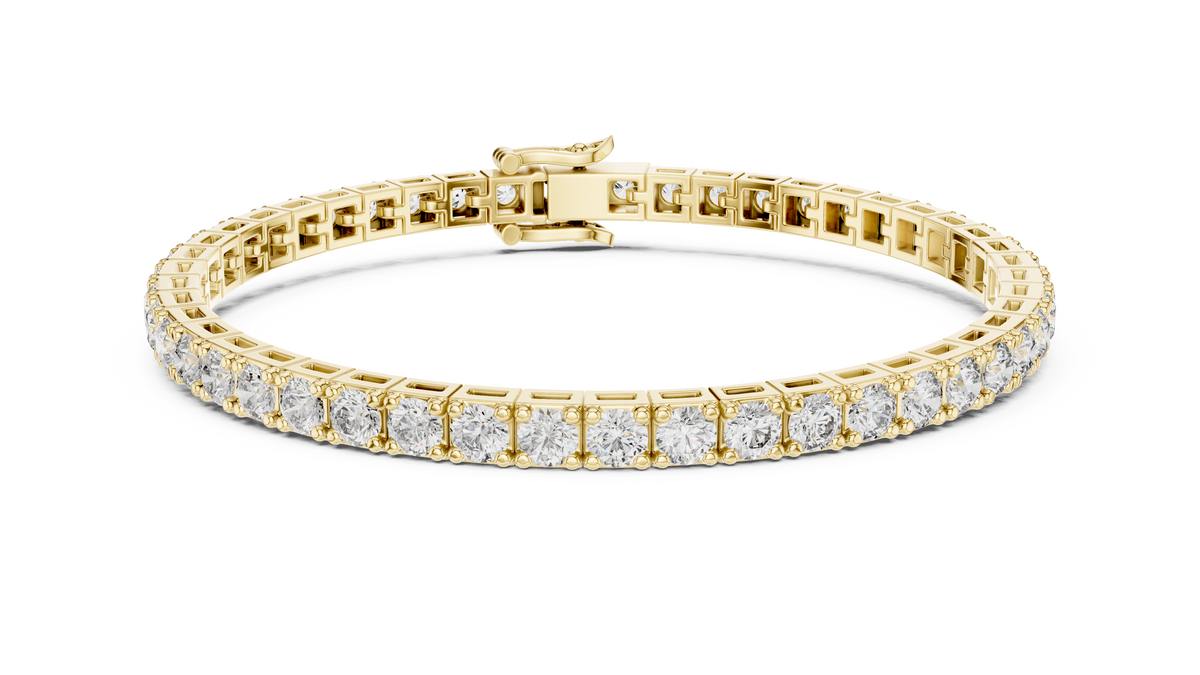 Yellow gold 11.10 ct round diamond tennis bracelet, front view