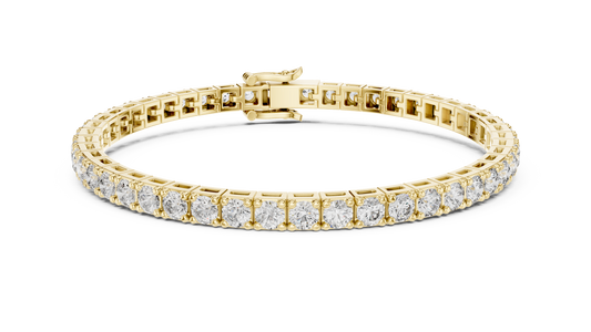 Yellow gold 11.10 ct round diamond tennis bracelet, front view