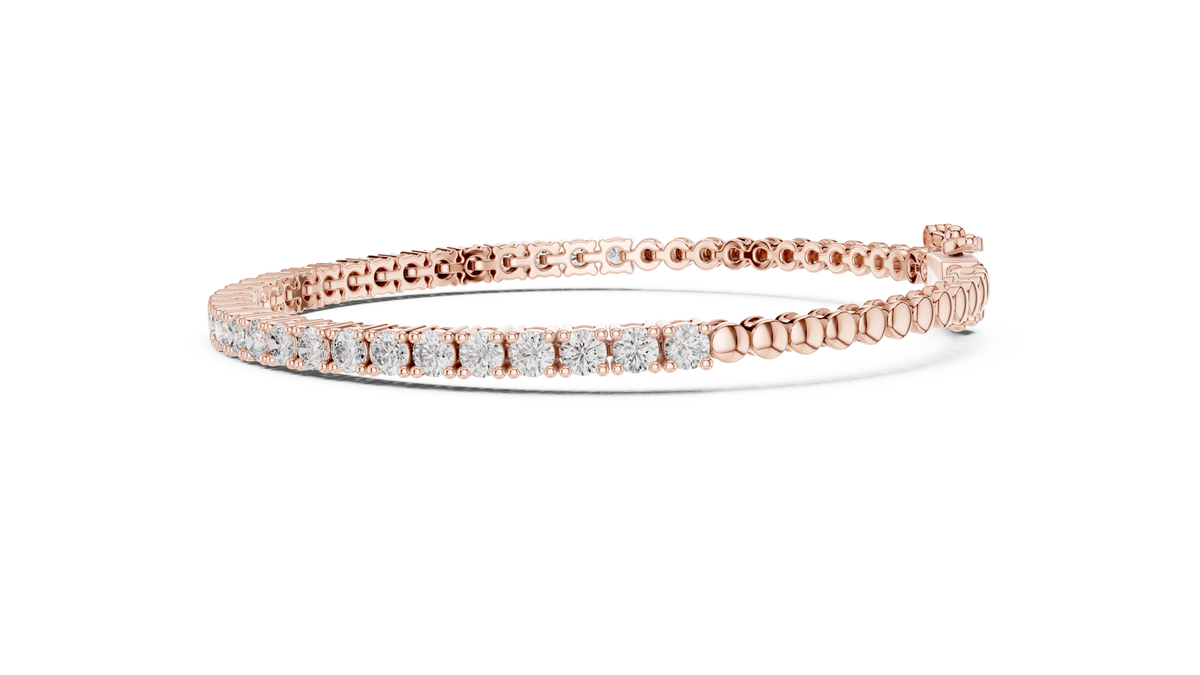Rose gold diamond half tennis bracelet, side view