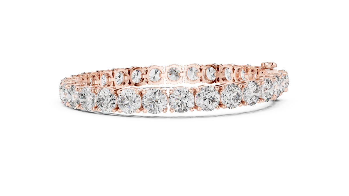 Rose gold round diamond tennis bracelet, side view
