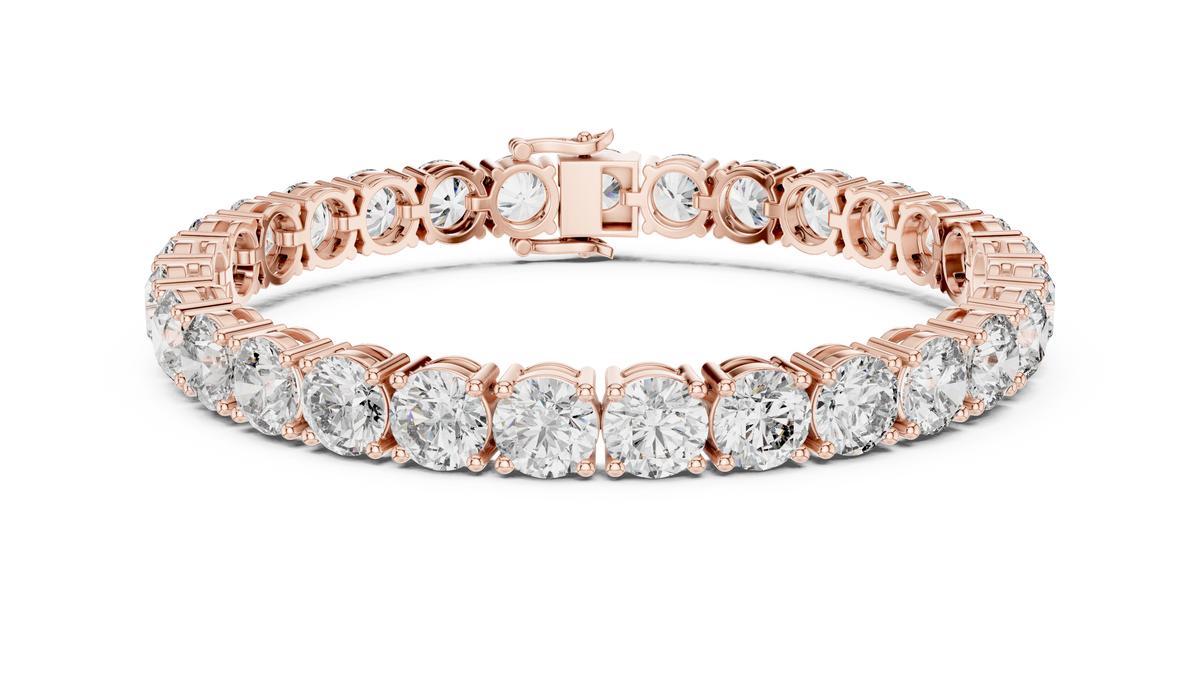 Rose gold 24.65 ct round diamond tennis bracelet, front view