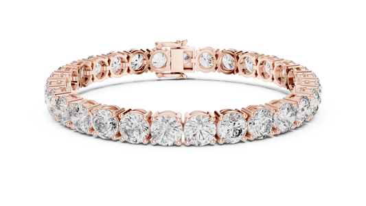Rose gold 24.65 ct round diamond tennis bracelet, front view