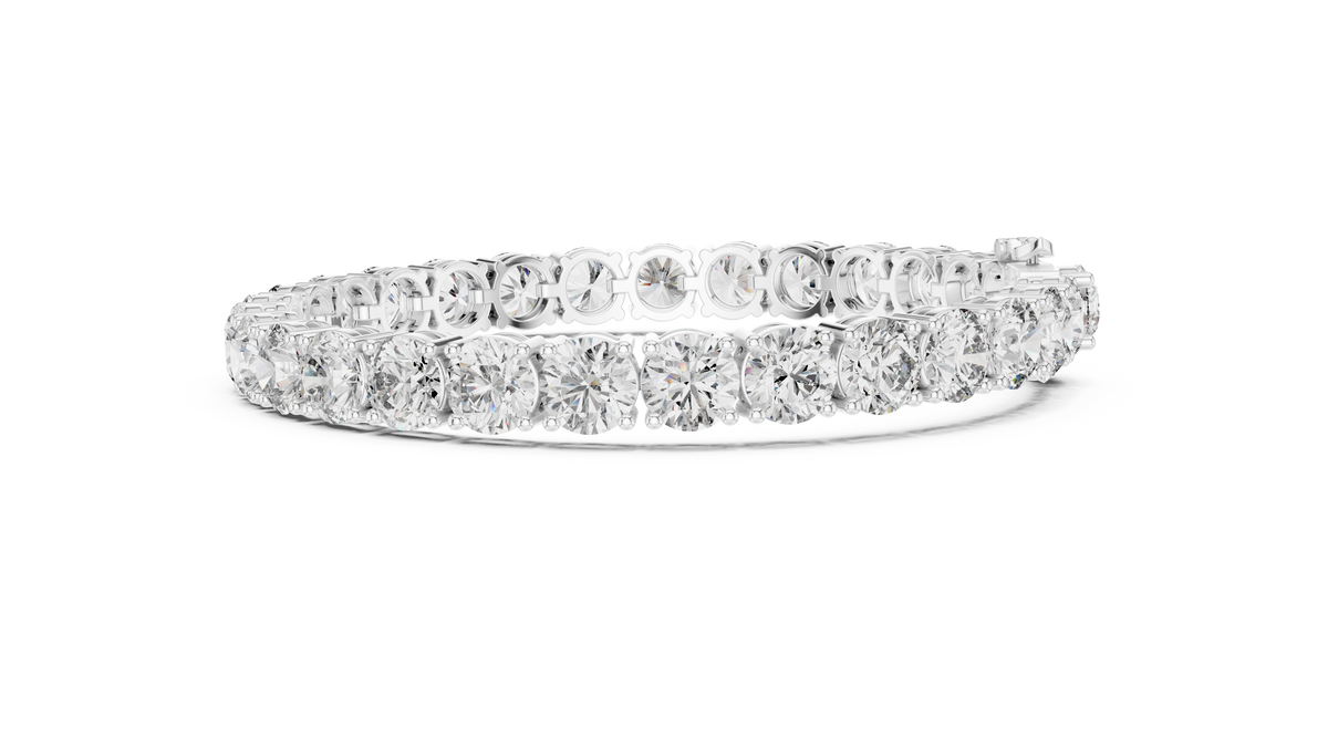 White gold round diamond tennis bracelet, side view