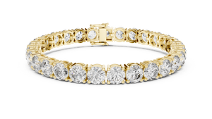 Yellow gold 24.65 ct round diamond tennis bracelet, front view