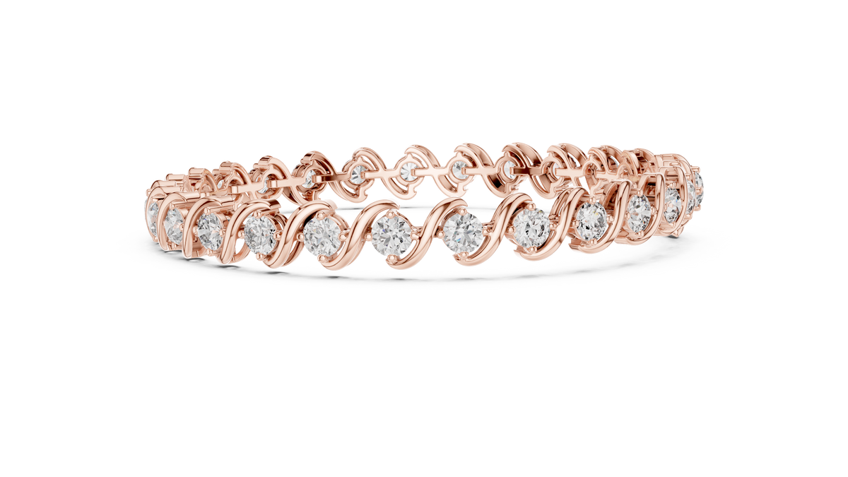 Rose gold S-link diamond tennis bracelet, side view