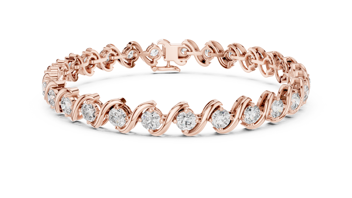 Rose gold 6.46 ct S-link diamond tennis bracelet, front view