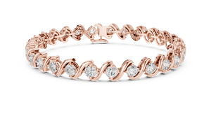Rose gold 6.46 ct S-link diamond tennis bracelet, front view