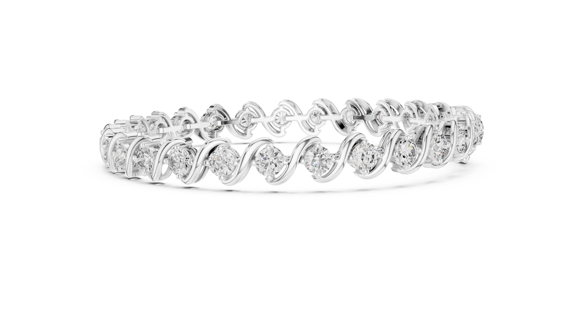White gold S-link diamond tennis bracelet, side view