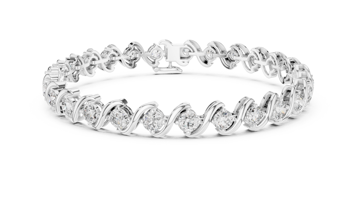 White gold 6.46 ct S-link diamond tennis bracelet, front view