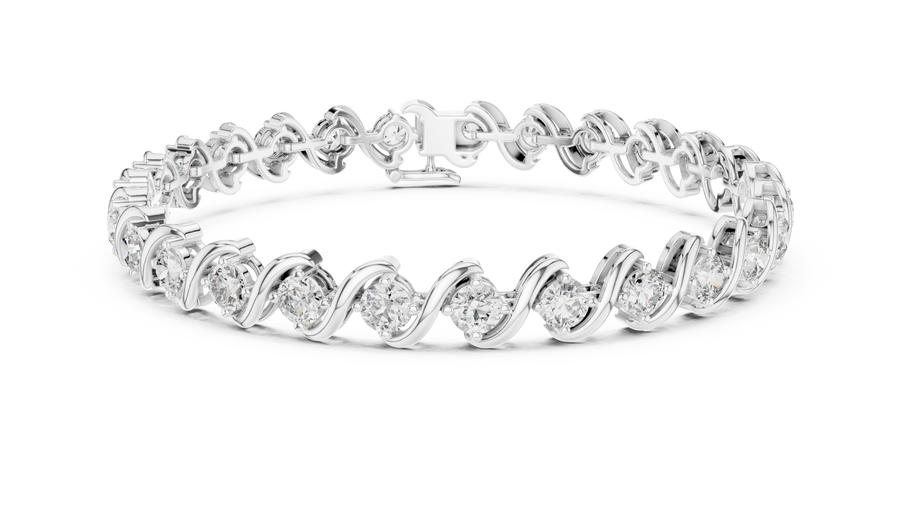 White gold 6.46 ct S-link diamond tennis bracelet, front view