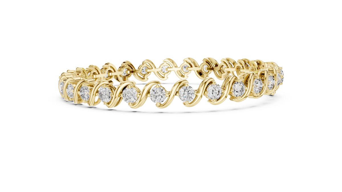 Yellow gold S-link diamond tennis bracelet, side view