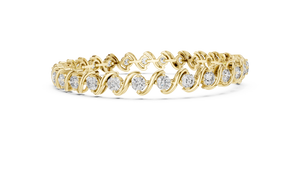 Yellow gold S-link diamond tennis bracelet, side view