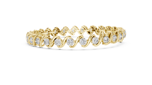 Yellow gold S-link diamond tennis bracelet, side view