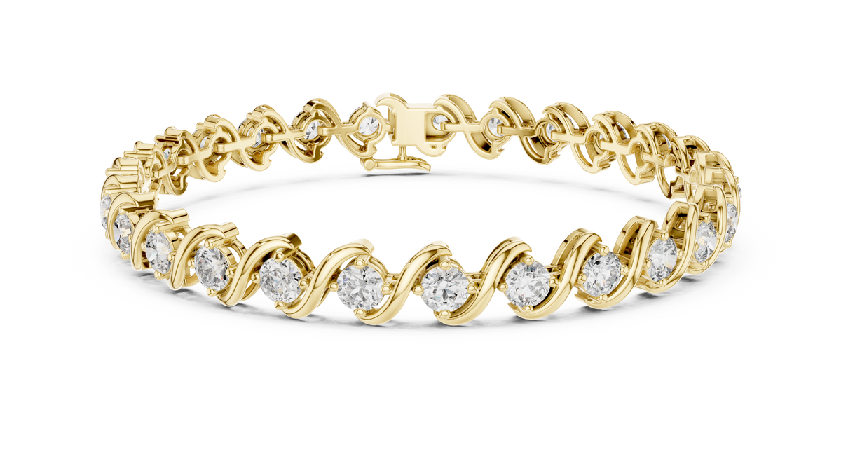 Yellow gold 6.46 ct S-link diamond tennis bracelet, front view