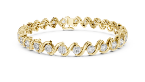 Yellow gold 6.46 ct S-link diamond tennis bracelet, front view