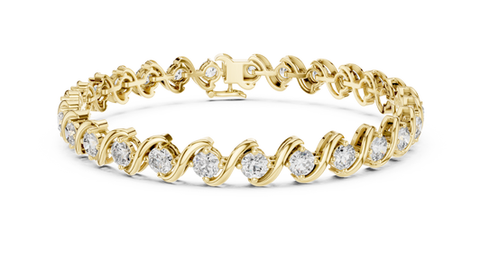 Yellow gold 6.46 ct S-link diamond tennis bracelet, front view