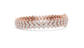 Rose gold three-row diamond tennis bracelet, side view