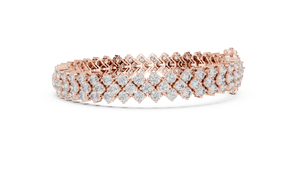 Rose gold three-row diamond tennis bracelet, side view