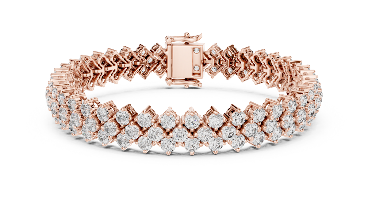 Rose gold 6.00 ct three-row diamond tennis bracelet, front view