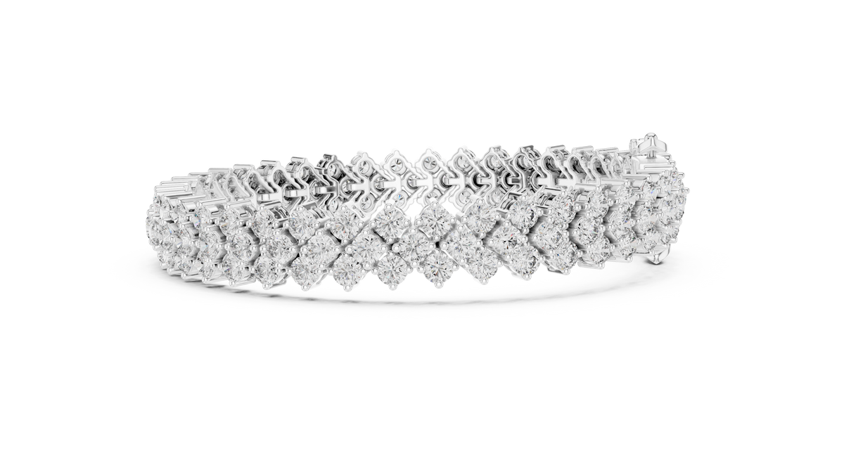 White gold three-row diamond tennis bracelet, side view