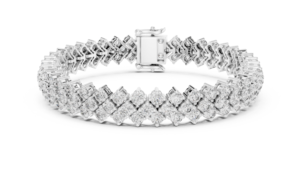 White gold 6.00 ct three-row diamond tennis bracelet, front view