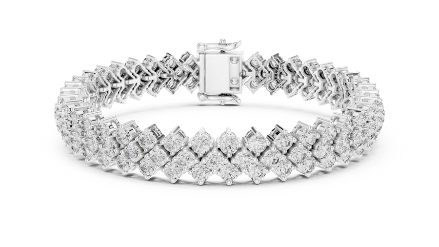 White gold 6.00 ct three-row diamond tennis bracelet, front view